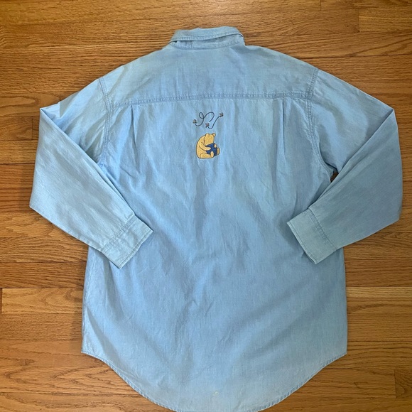 Winnie The Pooh Disney Shirt Women’s  S/M P/M Blue Demin Button Down Flaw Shown - Picture 6 of 10